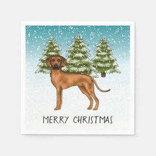 Servilleta De Papel Rhodesian Ridgeback con texto Bosque invernal neva