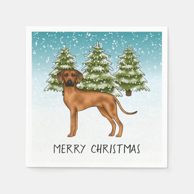 Servilleta De Papel Rhodesian Ridgeback con texto Bosque invernal neva (Anverso)