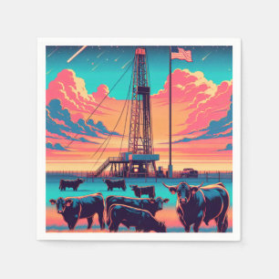 Servilleta De Papel Riña de gas de petróleo al atardecer ganado y band