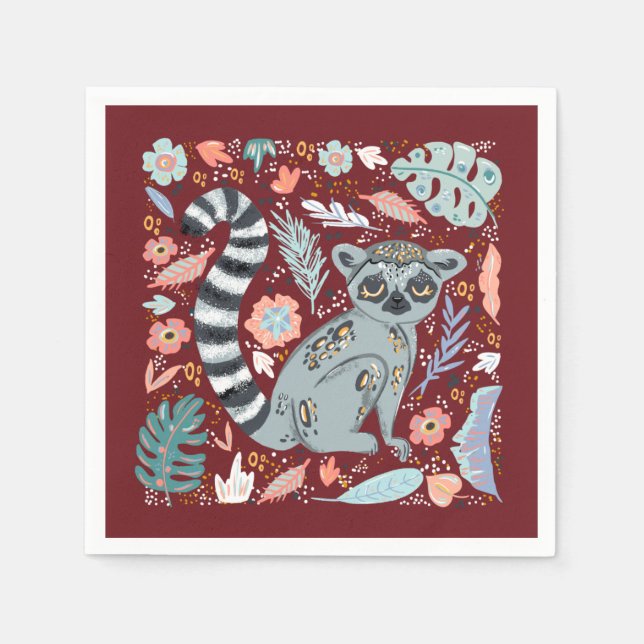 Servilleta De Papel Ring Tail Lemur Cute Floral (Anverso)