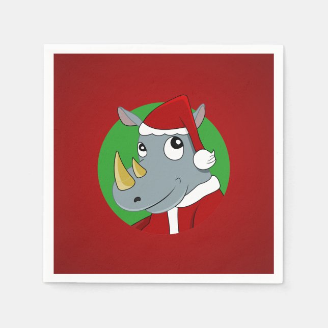 Servilleta De Papel Rinoceronte de dibujos animados de Navidad (Anverso)