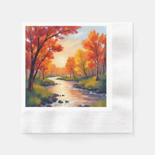 Servilleta De Papel Río de otoño Aquarela de follaje de otoño