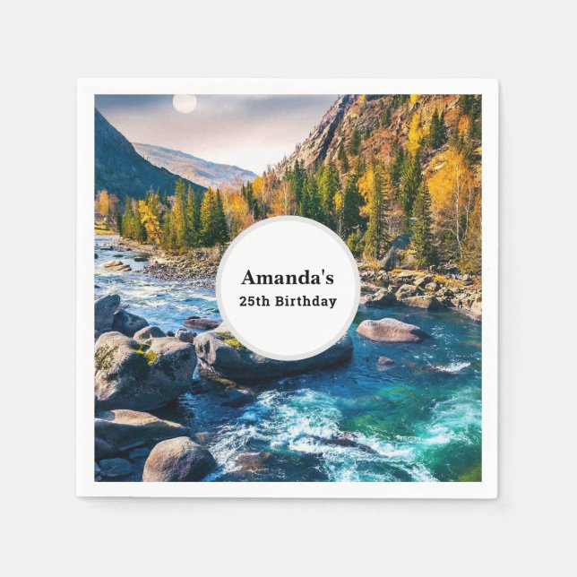 Servilleta De Papel Río y montañas Fotografía cumpleaños (Anverso)