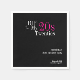 Servilleta De Papel RIP 20s 30th Birthday Party Black Pink