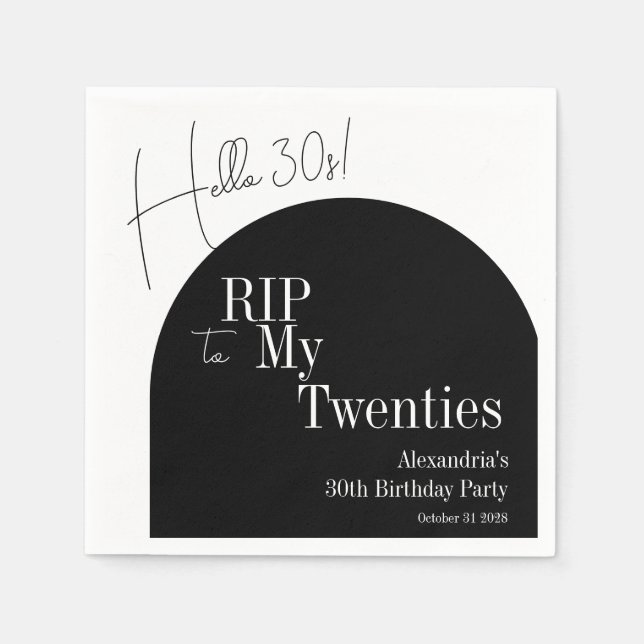 Servilleta De Papel RIP 20s Hello 30s 30th birthday party (Anverso)