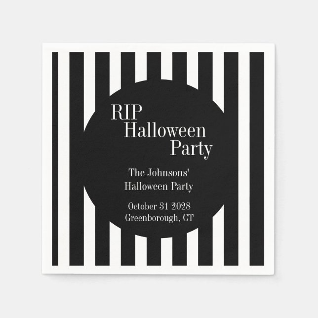 Servilleta De Papel RIP Fiesta de Halloween con Rayas Negras y Blancas (Anverso)