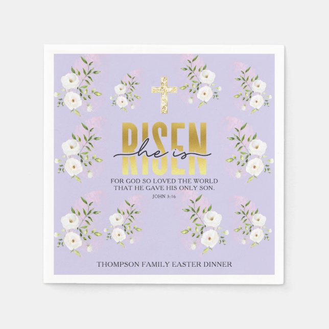 Servilleta De Papel Risen Religiosa Cristiana Cita Lavender Pascua (Anverso)