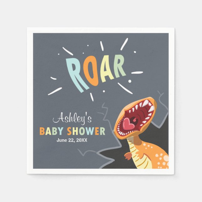Servilleta De Papel Roar Dinosaur Baby Shower Dino Paper Napkins Boy (Anverso)