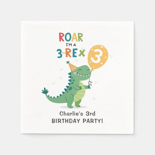 Servilleta De Papel Roar, soy una fiesta de tercer cumpleaños de niños (Anverso)