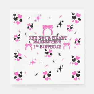 SERVILLETA DE PAPEL ROBA CORAZONES ROSA NEGRO 6.5" NIÑAS PRIMER CUMPLE