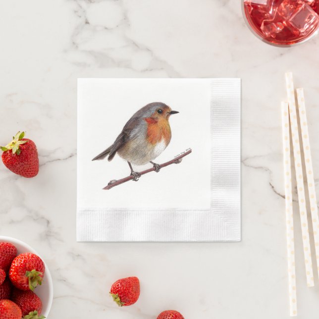 Servilleta De Papel Robin Bird (Erithacus Rubecula) Napkin (In situ)