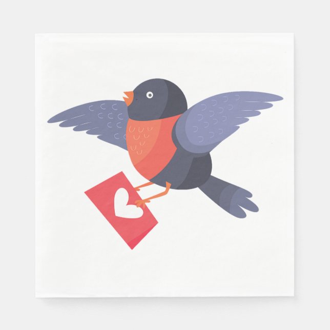 Servilleta De Papel Robin Bird Flying with Red Heart Love Letter (Anverso)