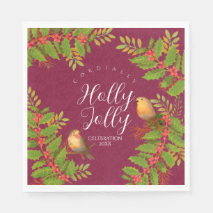 Servilleta De Papel Robin Birds Holly Berry Wine