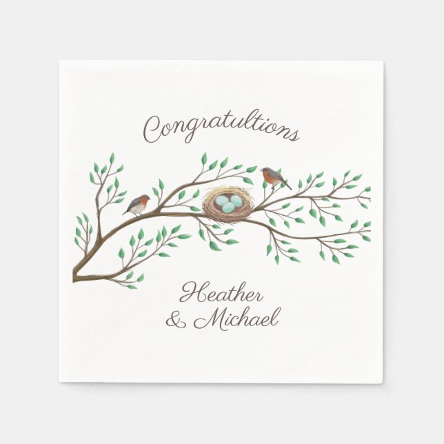 Servilleta De Papel Robin Birds Nest Eggs Spring Baby Shower (Anverso)