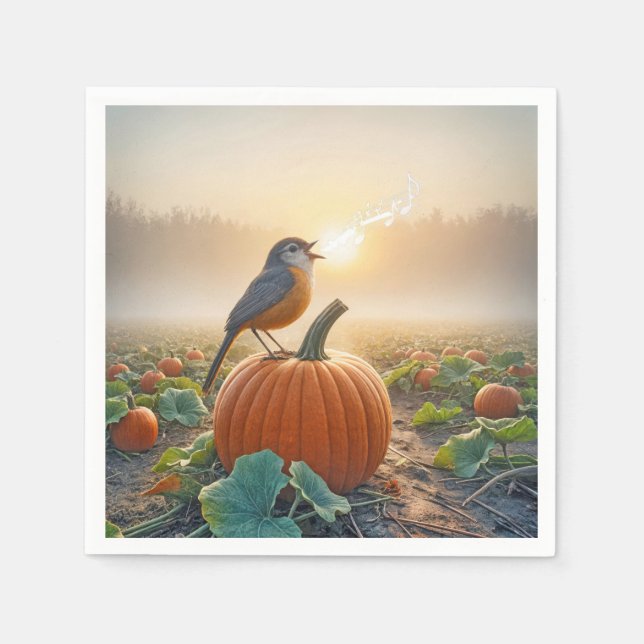 Servilleta De Papel Robin del otoño canta sobre una calabaza (Anverso)