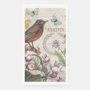 Servilleta De Papel Robin Elegant Bird Butterfly Arte Francés