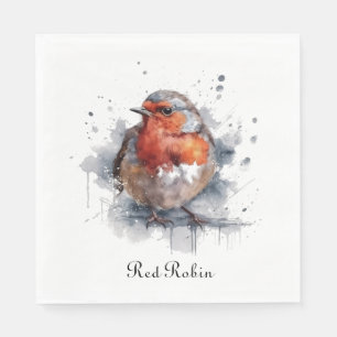 Servilleta De Papel Robin rojo curado en acuarela