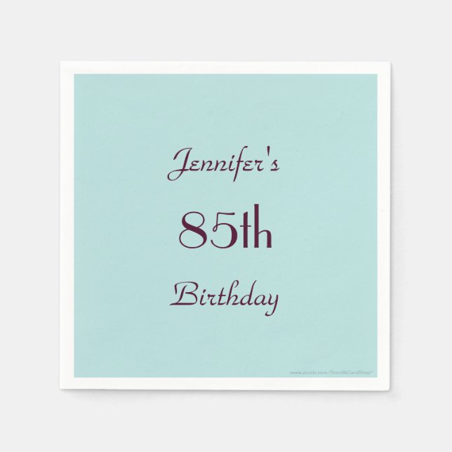 Servilleta De Papel Robins Egg Blue 85th Birthday Party, Name, Paper (Anverso)