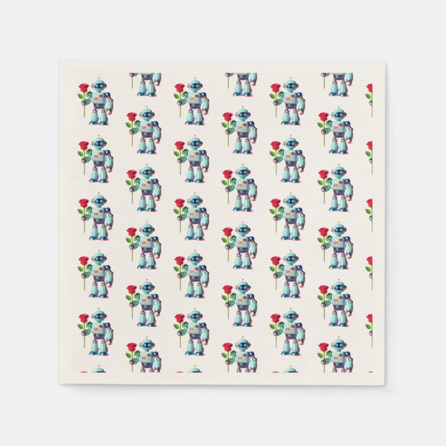 Servilleta De Papel Robot con Rosa (Anverso)