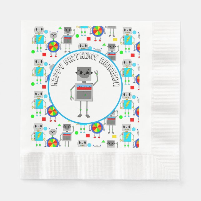 Servilleta De Papel Robot de cumpleaños de un niño personalizado (Anverso)