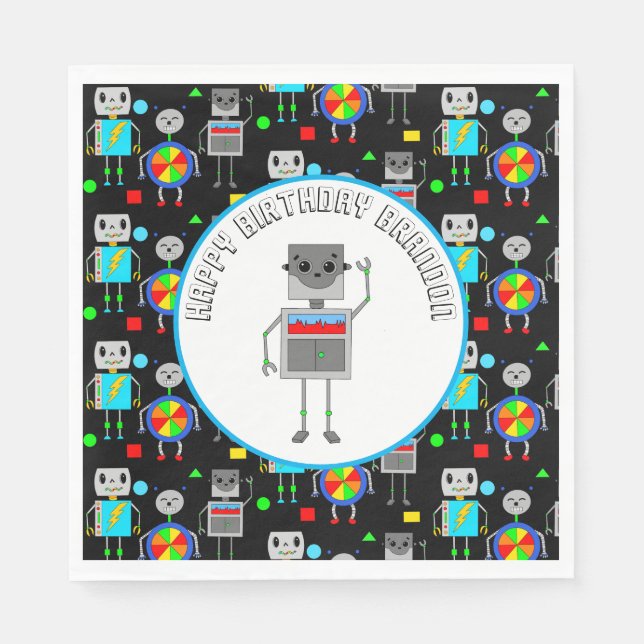 Servilleta De Papel Robot de cumpleaños de un niño personalizado (Anverso)