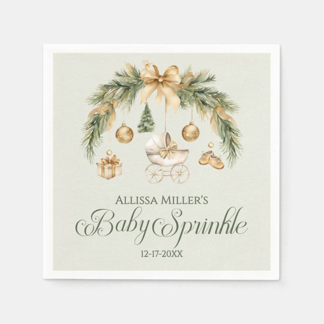 Servilleta De Papel Rocío de bebé de invierno con greenery de acuarela (Anverso)