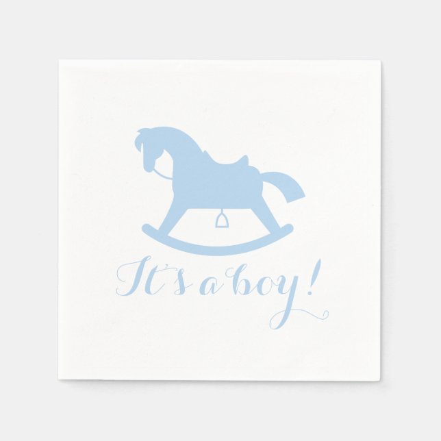 Servilleta De Papel Rocke Horse Silhouette Baby Shower Napkins Blue (Anverso)