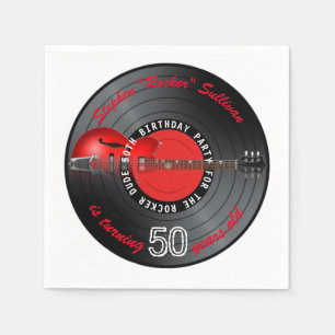 Servilleta De Papel Rocker Dude Guitar Record Fiesta de cumpleaños 50