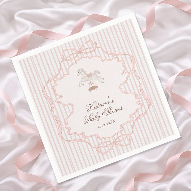 Servilleta De Papel Rocking Horse Blush Pink Girl Baby Shower (Subido por el creador)