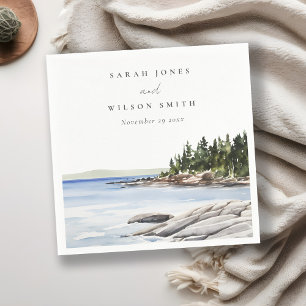 Servilleta De Papel Rocky Pine Watercolor Seascape Boda