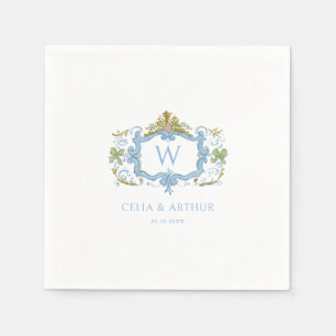 Servilleta De Papel Rococo Azul Monograma Cresta Boda 