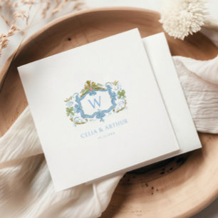 Servilleta De Papel Rococo Azul Monograma Cresta Boda