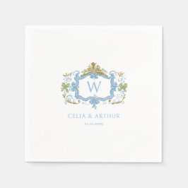 Servilleta De Papel Rococo Blue Monogram Crest Wedding