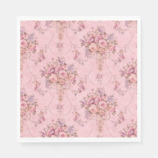 Servilleta De Papel Rococo floral de estilo victoriano rosa antiguo fr (Anverso)