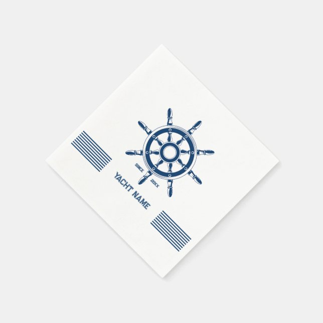Servilleta De Papel Rodeador azul de barco con texto de personalizable (Borde)