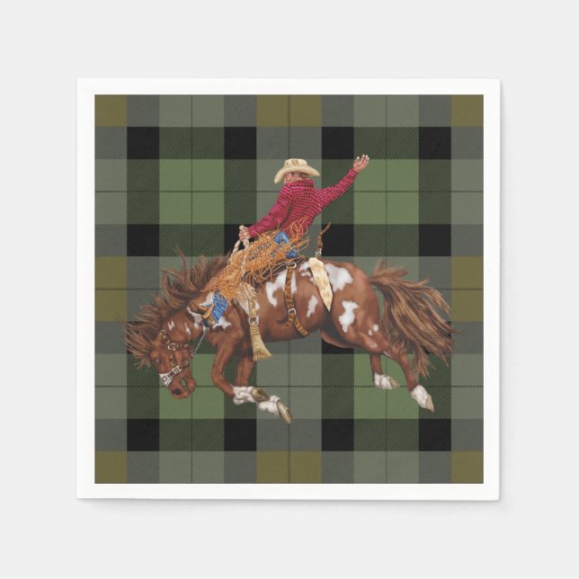 Servilleta De Papel Rodeo Cowboy en Bucking Bronco (Anverso)