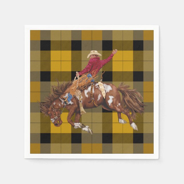 Servilleta De Papel Rodeo Cowboy en Bucking Bronco (Anverso)
