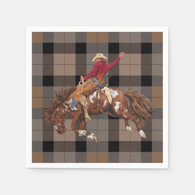 Servilleta De Papel Rodeo Cowboy en Bucking Bronco (Anverso)
