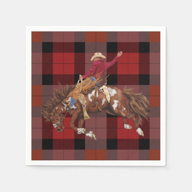 Servilleta De Papel Rodeo Cowboy en Bucking Bronco (Anverso)