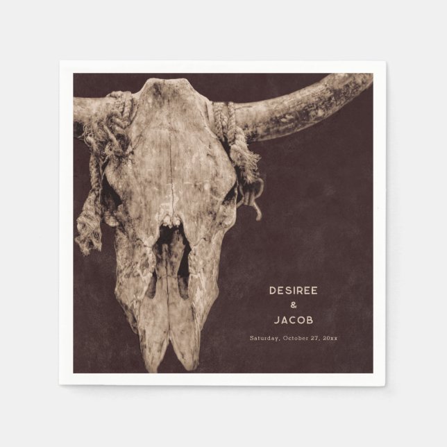 Servilleta De Papel Rodeo de campo Oeste Brown Bull Skull (Anverso)