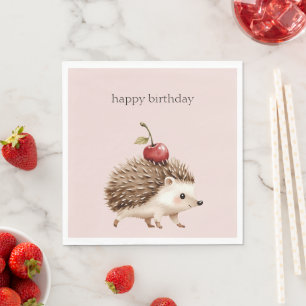 Servilleta De Papel Rojizo Rosa Rojo Cereza Adorable Cumpleaños Erizo