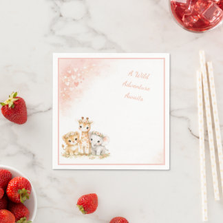Servilleta De Papel Rojizo Rosa Safari León Elefante Jirafa Niños