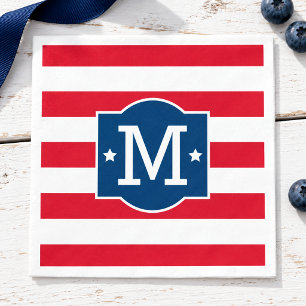 Servilleta De Papel Rojo Blanco Azul Patriótico Monograma Inicial Pers