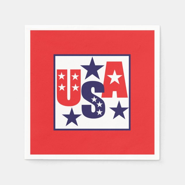 Servilleta De Papel Rojo, blanco y azul de EE.UU. con estrellas (Anverso)