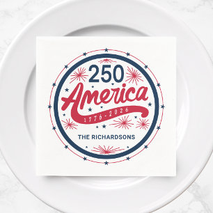 Servilleta De Papel Rojo Blanco y Azul USA 250º Aniversario de América