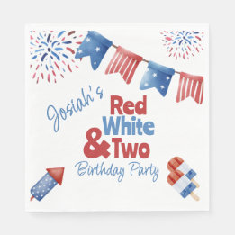 Servilleta De Papel Rojo Blanco y Dos Fiesta de Cumpleaños