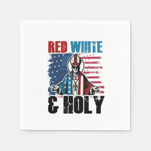 Servilleta De Papel Rojo Blanco y Santo Papa León XIV, 4 de Julio 