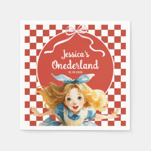 Servilleta De Papel Rojo Cuadros Alice en ONEDERLAND 1er Cumpleaños