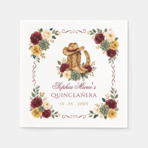 Servilleta De Papel Rojo Dorado Caballo Occidental Floral Charra Quinc