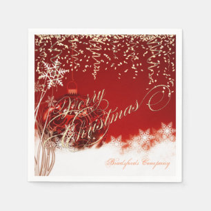 Servilleta De Papel Rojo Elegante, Bolas de Navidad, Confeti Dorado